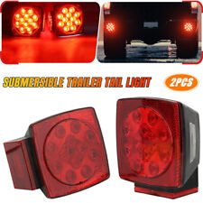 Pair Rear Led Submersible Square Trailer Tail Lights Kit Boat Truck Waterproof