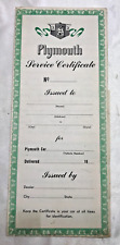 1949-1950 Plymouth Dealership Service Certificate Blank - Vintage Rare Mopar