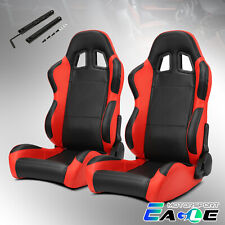 2xuniversal Main Black Side Red Carbon Fiber Style Racing Seats Wslider Pair
