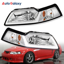 Pair Chrome Headlights Headlamps W Led Drl Bars For 1999-04 Ford Mustang 2-door