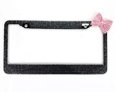 Pink Bow Tie Bling Diamond Crystal Black License Plate Frame For Frontrear