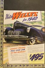 1940 Willys Knight 4-door Deluxe Sedan Speedway Coupe Toledo Motor Auto Ad Uh52