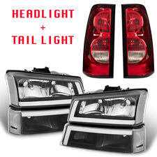 Pair Black Headlights Red Tail Light For 2003-2007 Chevy Silverado Avalanche