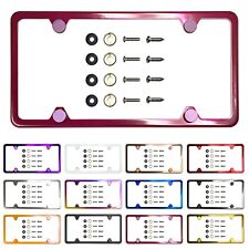 Car Truck License Plate Frame Stainless Steel With Metal Screw Caps 4 Hole Slim
