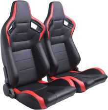 2pc Universal Pvc Racing Seat Reclinable Bucket Come Wsilder Blackred