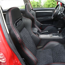 Car Racing Seat 2x Universal Black Leather Red Thread Center Suede W2 Slider