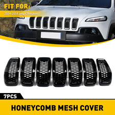 7pcs Front Bumper Honeycomb Mesh Cover Gloss Black For 2014-2018 Jeep Cherokee