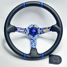 Momo Ultra 350mm 14deep Dish Genuine Leather Racing Car Sport Steering Wheel