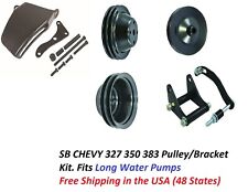 Black Sb Chevy Sbc Complete Lwp Steel Pulley Kit Power Steering New