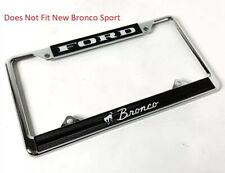 Chrome Metal License Plate Frame For Ford Bronco - Black W Script Emblem