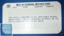 1977-92 Gm Car Or Truck Original Door Jamb Id Number Decal