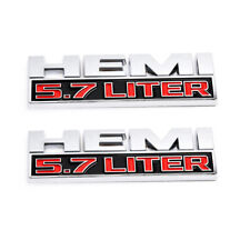 2pcs Hemi 5.7 Liter Side Fender Emblem Badges 3d Decal For Ram 1500 Chrome Red