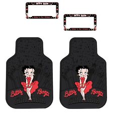 New 4pc Betty Boop Skyline Front Auto Floor Rubber Mats License Plate Covers