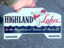 Highland Lakes New Jersey Advertising Topper Plate Sign Rare Unused Nos