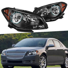 Pair Headlights Black Housing Clear Lens For 2008-2012 Chevy Malibu Front Lamp