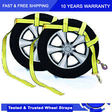 Car Dolly Wheel Net Tire Basket Tow Adjustable Straps J-hook Tie Down Set Of 2