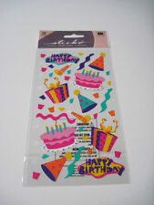 Scrapbooking Crafts Stickers Sticko Happy Birthday Bright Pink Purple Cakes Hats