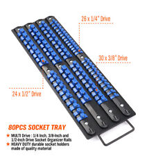 Portable Drive Socket Holder Organizer Metal Tray 80pc Abs Clip Rail 14 38 12