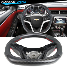 Fits 12-15 Camaro Matte Cf Perforated Leather Steering Wheel W Red Stitching
