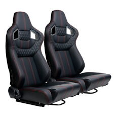 2pcs Universal Car Racing Seats Pu Leather Reclinable Bucket Seats Black Red