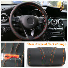 Blackorange Anti-slip Leather 38cm Universal Car Steering Wheel Cover Protector