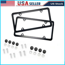 2pcs Black Stainless Steel Metal License Plate Frame Tag Cover With Screw Caps