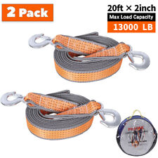 20ft Heavy-duty Tow Strap With Metal Safety Hooks 13000lbs Capacity 2 Inches