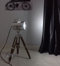 Vintage Nautical Spot-light Wooden Tripod Floor Lamp Stand Searchlight Home