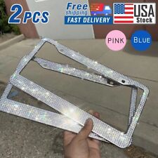 Usa 2pcs Bling License Plate Frame Glitter Crystal Sparkling Rhinestone Tag