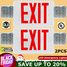 Combo Red Exit Sign With Emergency Lights All Led Two Adjustable Square Head