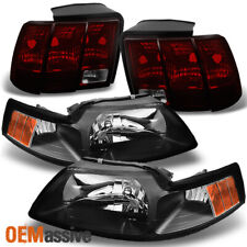 Fit 99-04 Ford Mustang Black Headlights Dark Red Tail Lights Replacements