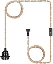 Switch Plug In Vintage Lamp Hemp Rope Pendant Light Industrial Retro 15ft Diy