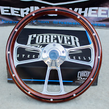 14 Billet Steering Wheel For Chevy - Mahogany With Rivets And Horn Button