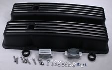Retro Finned Black Aluminum Tall Valve Covers For 58-86 Sbc Chevy 327 350 400