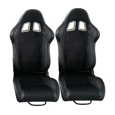 2pcs Universal Black Car Racing Seats Suede Leather Reclinable Bucket W Sliders