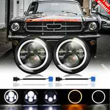 For Ford Mustang 1965-1978 7 Inch Black Led Headlight Halo Ring Angel Eye Pair