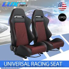 Racing Seat Pair Universal Black Leather Reclinable Bucket Sport Seat.set Of 2