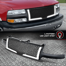 For 99-06 Chevy Silverado Suburban Tahoe Matte Black Mesh Front Grille Wled Drl
