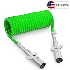 7 Way Abs 15 15ft Trailer Coiled Cord Green Electric Power Cable Cord El27715