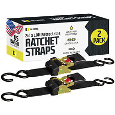Dc Cargo Retractable Ratchet Strap Tie Down Straps W S-hooks 2 X 10 2-pack