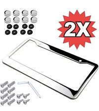 2pcs Chrome 304 Stainless Steel Metal License Plate Frame Tag Cover Screw Caps
