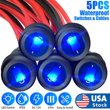 5x Waterproof Blue Led Light 12v Round Toggle Switch Car Auto Boat Onoff Spst