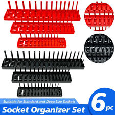 6pcs Socket Organizer Tray Rack Metric Sae 14 38 12 Plastic Sleeve Holder
