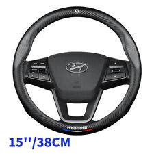15 38cm Steering Wheel Cover Genuine Carbon Fiber Leather For Hyundai 2000-2023