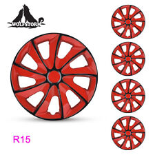 15 Set Of 4 Red Wheel Covers Snap On Hubcaps For Volkswagen Golf Jetta Ford R15