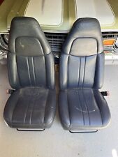 Pair Of Blue Vinyl Bucket Seats With Tracks Unknown Origin Good For Hot Rat Rod
