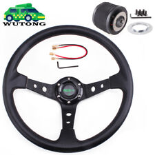14 Black Racing Steering Wheel W Hub Adapter For 1984-2004 Ford Mustang Non-gt