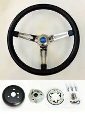 70-73 Blazer C10 C20 C30 Pick Up Black On Chrome Steering Wheel Blue Bow Cap 15