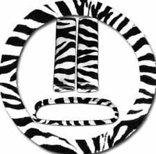 4 Piece Set Zebra White Steering Wheel Cover 2 Seat Belt Covers Mirror Cover
