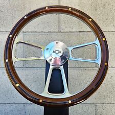 14 Billet Steering Wheel Mahogany Wood Rivets Half Wrap Chevy Bowtie Horn